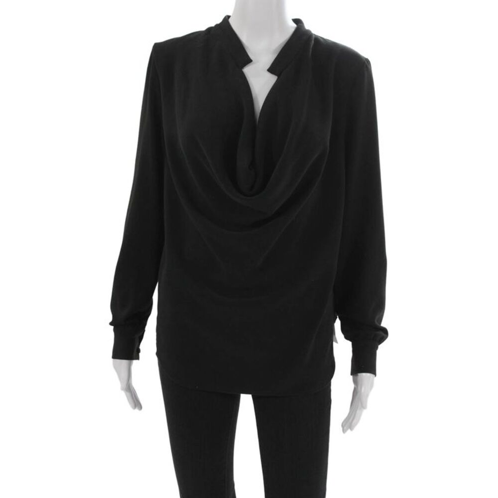 Finders Women Basic Cowl Neck Black Long Sleeve Blouse Pullover Size S
